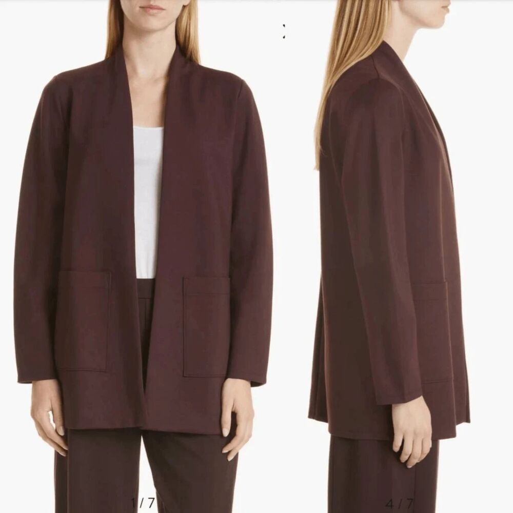 EILEEN FISHER Brown Modern Minimalist Open Front Cardigan Size M Medium